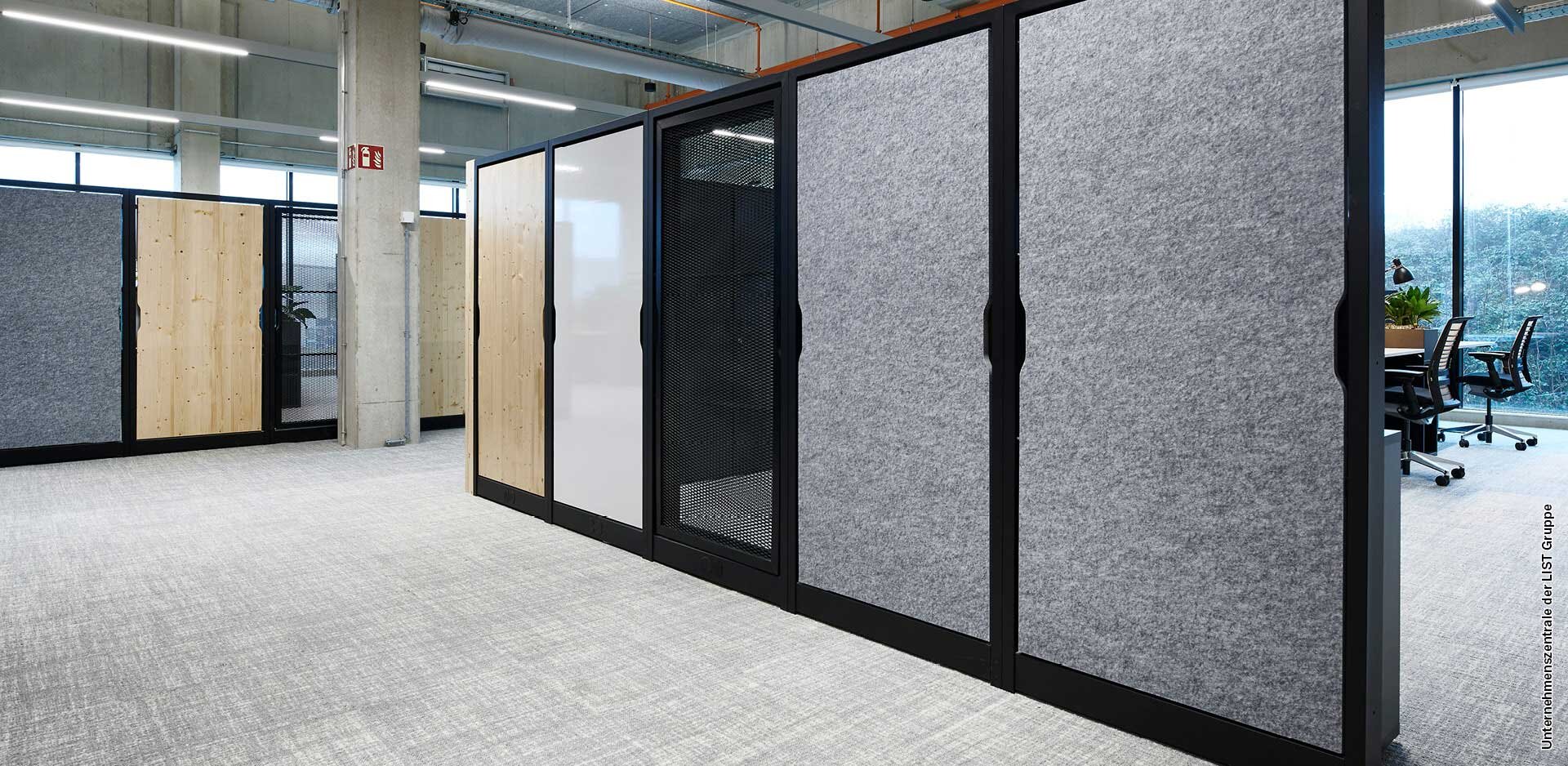 Variety of sound-absorbing office walls.