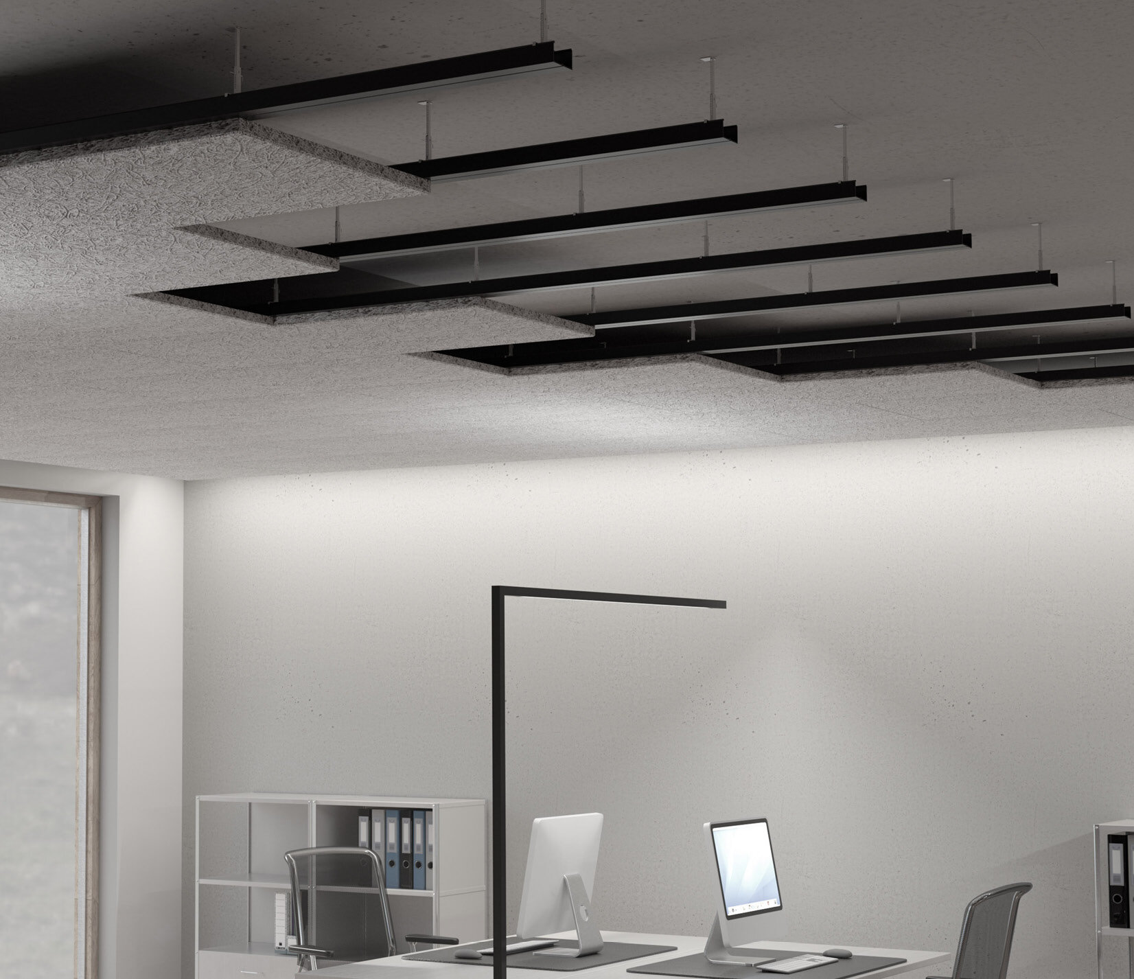 Office space with insulating fleece ceiling for acoustics optimization | Sandler Group 