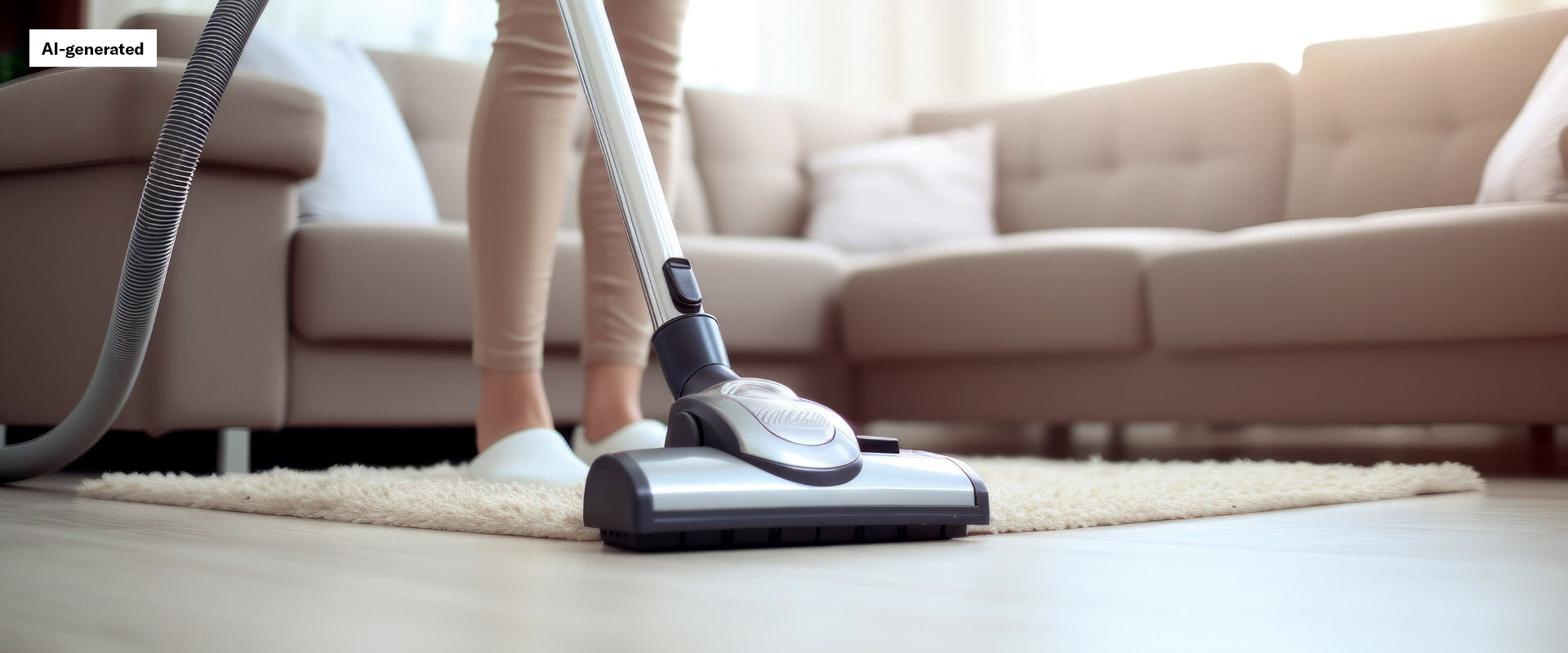 Close-up of a vacuum cleaner cleaning a carpet