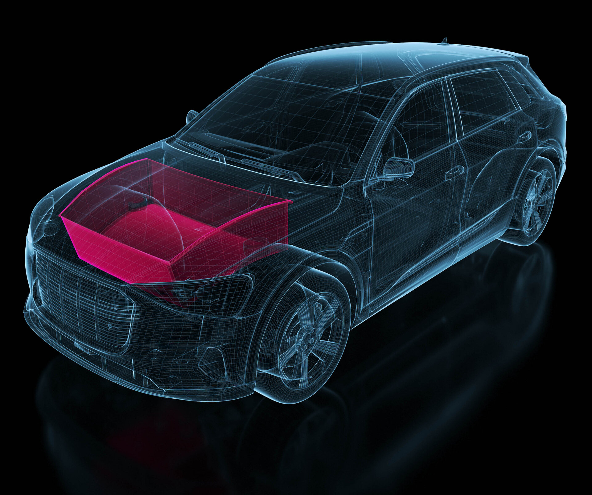 finexus | Technical drawing of a car with a special focus on frunk (e-mobility) | Sandler Group 