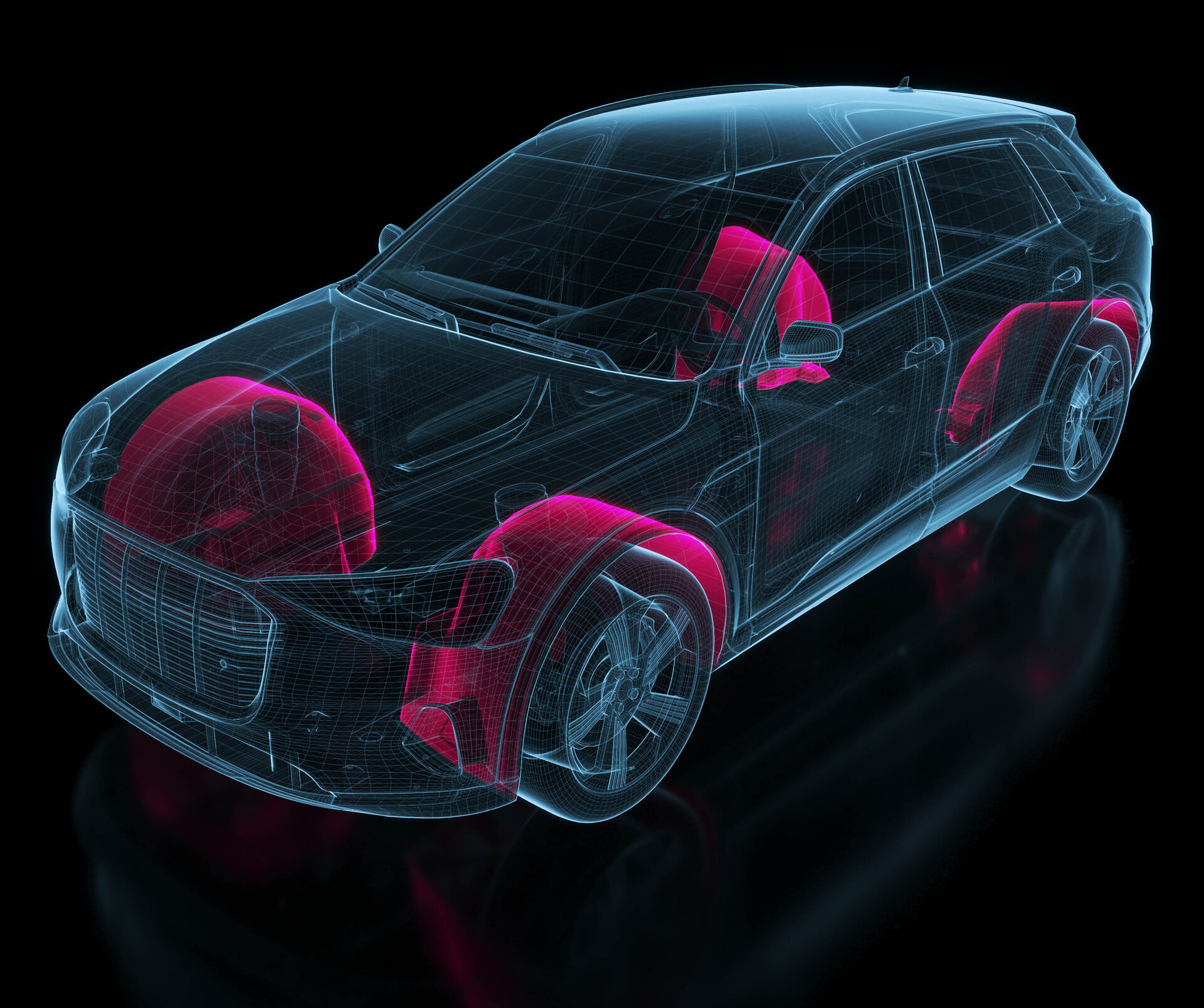 finexus | Technical drawing of a passenger car with special focus on the wheel arch liners | Sandler Group 
